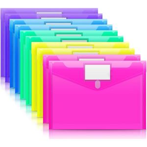 imageSooez 10 Pack Plastic Envelopes Poly Envelopes Clear Document Folders File Folders US Letter A4 Size File Folder with Label Pocket Teacher School Office Supplies Organization Storage Assorted Color10