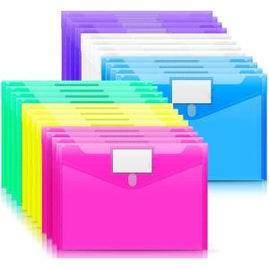 imageSooez 10 Pack Plastic Envelopes Poly Envelopes Clear Document Folders File Folders US Letter A4 Size File Folder with Label Pocket Teacher School Office Supplies Organization Storage Assorted Color24