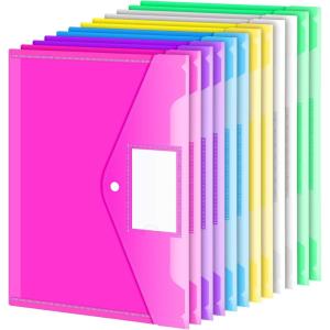 imageSooez 12 Pack Folders Plastic Envelopes Clear Plastic File Folder for Document Letter A4 Size Poly File Envelopes with Label Pocket Snap Button for Home Work Office Organizer 5 Colors12