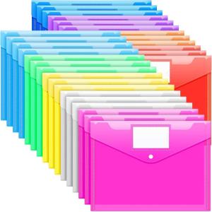 imageSooez 12 Pack Folders Plastic Envelopes Clear Plastic File Folder for Document Letter A4 Size Poly File Envelopes with Label Pocket Snap Button for Home Work Office Organizer 5 Colors28