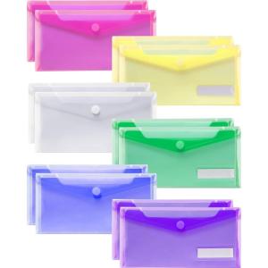 imageSooez 24 Pack Plastic Pencil Pouch Clear Poly Envelopes File Bag Bill Bag with Label Pocket Plastic Pencil Case Bulk for A6 Size Files School Office Storage12