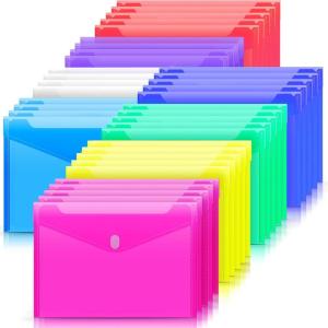 imageSooez 32 Pack Plastic Envelopes Poly Envelopes HeavyDuty File Folders Clear Folders with Pockets Folders for Documents Letter A4 Size Filing Folders Paper Storage Office School 8 Colored32