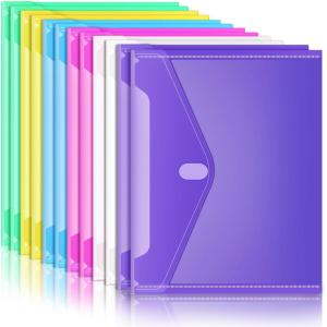 imageSooez 32 Pack Plastic Envelopes Poly Envelopes HeavyDuty File Folders Clear Folders with Pockets Folders for Documents Letter A4 Size Filing Folders Paper Storage Office School 8 Colored12