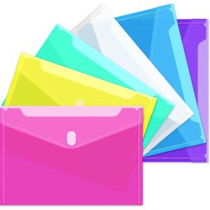 imageSooez 32 Pack Plastic Envelopes Poly Envelopes HeavyDuty File Folders Clear Folders with Pockets Folders for Documents Letter A4 Size Filing Folders Paper Storage Office School 8 Colored6