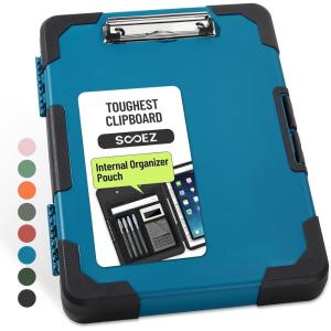 imageSooez Toughest Clipboard with Storage Internal Pen Pouch Included Letter A4 Size Shockproof Heavy Duty Plastic Clip Boards 85x11 High Capacity Clipboards Box Case for Contractor Trucker DriverDark Blue With Black Corner