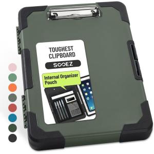 imageSooez Toughest Clipboard with Storage Internal Pen Pouch Included Letter A4 Size Shockproof Heavy Duty Plastic Clip Boards 85x11 High Capacity Clipboards Box Case for Contractor Trucker DriverGray Green With Black Corner