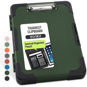 imageSooez Toughest Clipboard with Storage Internal Pen Pouch Included Letter A4 Size Shockproof Heavy Duty Plastic Clip Boards 85x11 High Capacity Clipboards Box Case for Contractor Trucker DriverDark Green With Black Corner
