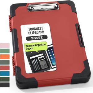 imageSooez Toughest Clipboard with Storage Internal Pen Pouch Included Letter A4 Size Shockproof Heavy Duty Plastic Clip Boards 85x11 High Capacity Clipboards Box Case for Contractor Trucker DriverRed With Black Corner
