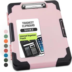 imageSooez Toughest Clipboard with Storage Internal Pen Pouch Included Letter A4 Size Shockproof Heavy Duty Plastic Clip Boards 85x11 High Capacity Clipboards Box Case for Contractor Trucker DriverPink With Black Corner