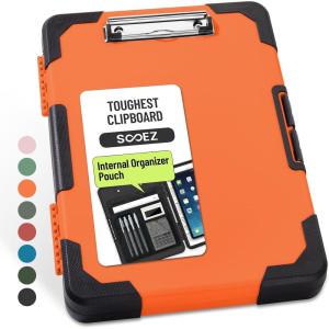 imageSooez Toughest Clipboard with Storage Internal Pen Pouch Included Letter A4 Size Shockproof Heavy Duty Plastic Clip Boards 85x11 High Capacity Clipboards Box Case for Contractor Trucker DriverOrange With Black Corner
