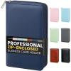 imageSooez ZipEnclosed Business Card Holder Organizer Professional Credit Card Case Book for Women Men 240 Capacity Premium Vegan Leather Gift Card Organizer Storage Business Card Wallet PurpleDark Blue