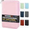 imageSooez ZipEnclosed Business Card Holder Organizer Professional Credit Card Case Book for Women Men 240 Capacity Premium Vegan Leather Gift Card Organizer Storage Business Card Wallet PurpleLight Pink