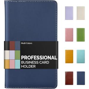 imageSooez ZipEnclosed Business Card Holder Organizer Professional Credit Card Case Book for Women Men 240 Capacity Premium Vegan Leather Gift Card Organizer Storage Business Card Wallet PurpleDark Blue