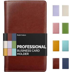 imageSooez ZipEnclosed Business Card Holder Organizer Professional Credit Card Case Book for Women Men 240 Capacity Premium Vegan Leather Gift Card Organizer Storage Business Card Wallet PurpleBrown