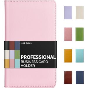 imageSooez ZipEnclosed Business Card Holder Organizer Professional Credit Card Case Book for Women Men 240 Capacity Premium Vegan Leather Gift Card Organizer Storage Business Card Wallet PurpleLight Pink