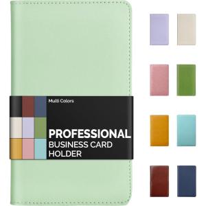 imageSooez ZipEnclosed Business Card Holder Organizer Professional Credit Card Case Book for Women Men 240 Capacity Premium Vegan Leather Gift Card Organizer Storage Business Card Wallet PurpleGreen