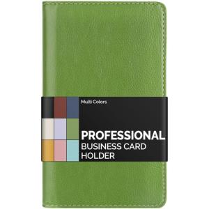 imageSooez ZipEnclosed Business Card Holder Organizer Professional Credit Card Case Book for Women Men 240 Capacity Premium Vegan Leather Gift Card Organizer Storage Business Card Wallet PurpleGrass Green