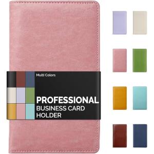 imageSooez ZipEnclosed Business Card Holder Organizer Professional Credit Card Case Book for Women Men 240 Capacity Premium Vegan Leather Gift Card Organizer Storage Business Card Wallet PurplePink