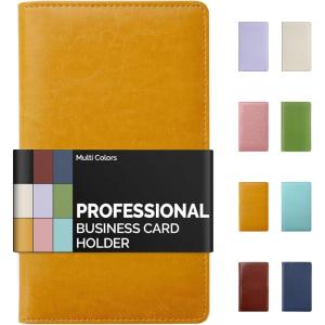imageSooez ZipEnclosed Business Card Holder Organizer Professional Credit Card Case Book for Women Men 240 Capacity Premium Vegan Leather Gift Card Organizer Storage Business Card Wallet PurpleOrange